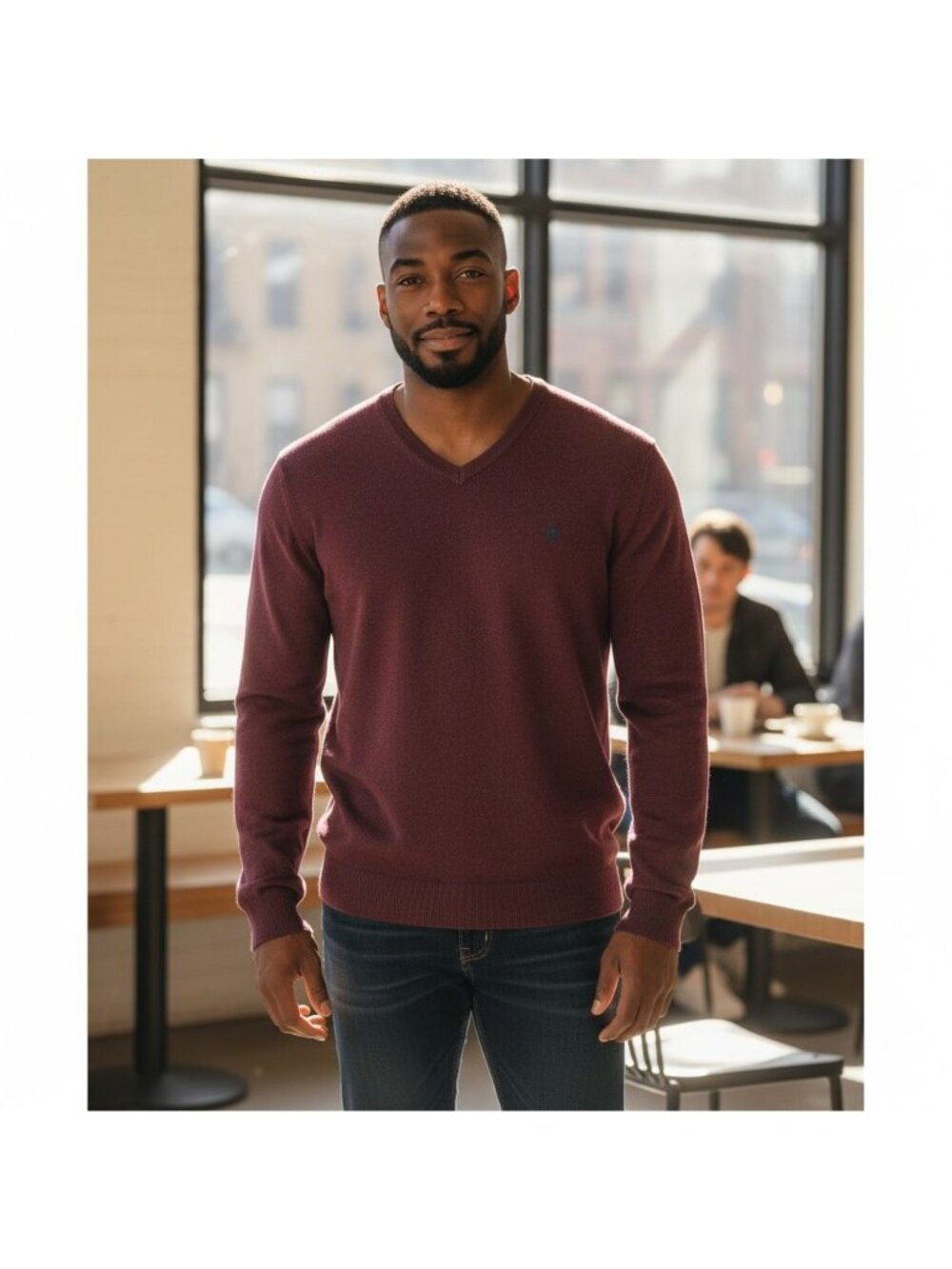 Brooks Brothers Mens XXL Merino Wool Blend V-Neck Sweater Wine Raspberry Logo